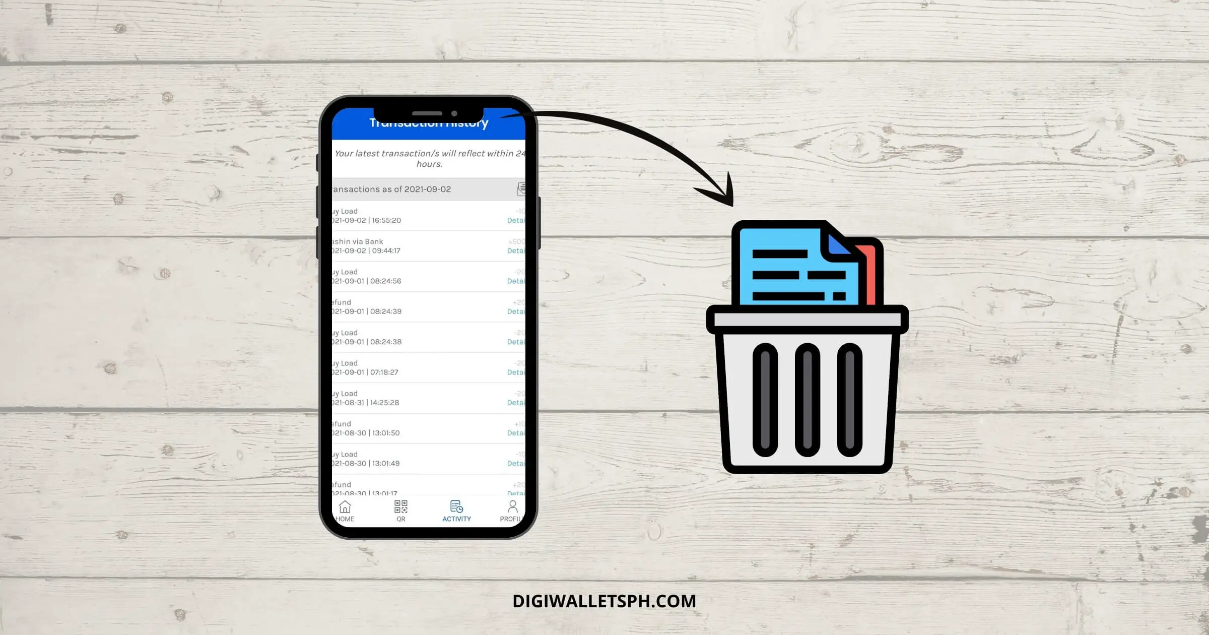 How to delete transaction history in GCash