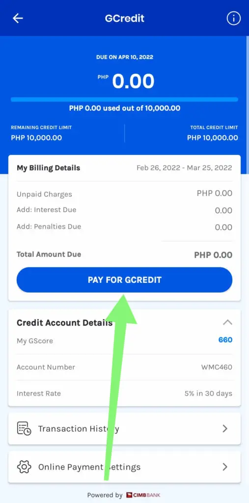 How to pay GCredit 1